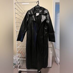 Jerry Beck For Charades Faux Leather Long Black Trench Coat Cosplay Costume